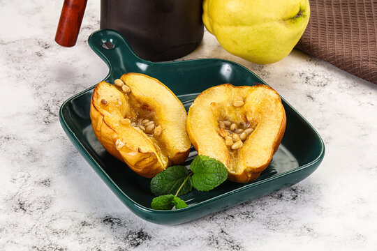 Baked quince with honey and cedar