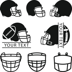 American Football Helmets and Ball Equipment Collection vector illustration Silhouette