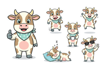 Obraz premium Cute Cow Mascot collection set in different pose Illustration