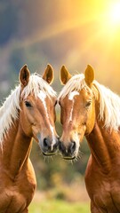 Obraz premium Two horses in a golden sunset