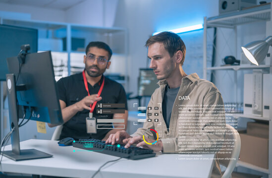 Man, Technology developer tech research and reading data coding business teamwork on computer online job for testing website training, Programming, mentor with advice on developing software solution - Powered by Adobe