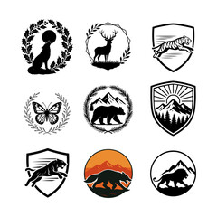 Collection of vintage nature and wildlife emblem designs