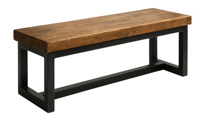 An industrial bench with a metal frame and reclaimed wood, ideal for adding edge to a loft.