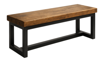 An industrial bench with a metal frame and reclaimed wood, ideal for adding edge to a loft.