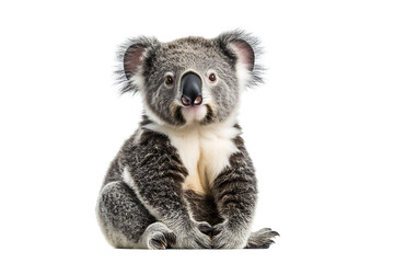 Adorable koala bear sitting upright, captivating wildlife portrait showcasing Australian fauna, evoking nature's charm, perfect for conservation campaigns
