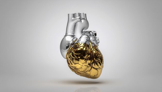 A surreal, cinematic visualization of the concept of 'inner resilience'. Inside a stylized, translucent human heart, molten gold is actively filling and smoothing over deep fissures representing