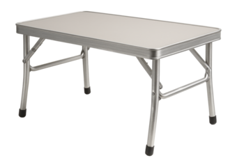 Lightweight, foldable picnic table with aluminum frame for outdoor dining.
