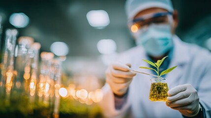 Obraz premium Scientist studying plant growth in laboratory setting during research