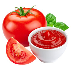 Fresh tomato ketchup sauce with basil and tomato slice