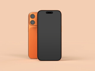 Modern mobil phone on orange background. 
