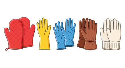 Diverse protective handwear: a colorful assortment of gloves for various household and professional tasks against damage