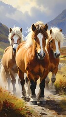 Obraz premium Three horses in a meadow