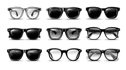 Assorted sunglasses in various styles arranged in a grid pattern.
