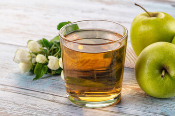 Apple yellow juice in the glass