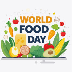 Flat Vector Illustration of ‘World Food Day’ Text, Colorful and Modern Typography for Infographics, Digital Design, and Marketing Materials 