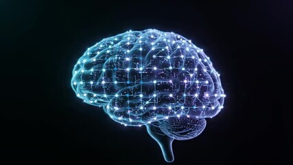 A glowing, translucent brain floats in a dark space, showcasing its intricate folds and structure - Powered by Adobe