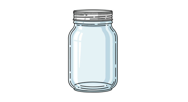 Illustration of an Empty Mason Jar with Silver Lid, perfect for canning and storing food items or displaying various decorative crafts and floral
