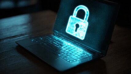 Digital Fortress: Illuminated laptop displays a secure padlock, symbolizing online security and the protection of sensitive data in a digital age. - Powered by Adobe