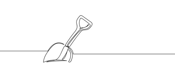 Shovel, continuous hand drawn doodle line art vector, editable strokes © Proongnee