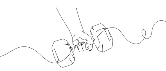 Obraz premium Hand holding dumbbell, continuous hand drawn doodle line art vector, stroke editable.