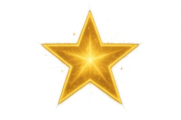 Obraz premium Golden glowing star with glittering sparks, a bright shining symbol on transparent background, celebrating success
