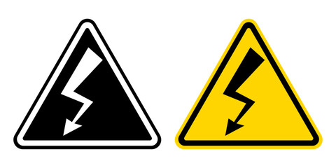 High Voltage Sign. Danger symbol. Black arrow isolated in yellow triangle. Warning sign. Dangerous industrial sign. Vector illustration