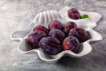 Ripe sweet fresh juicy plums