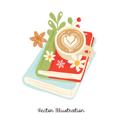 Christmas Coffee and Books Clipart, Cozy Holiday Reading Illustration