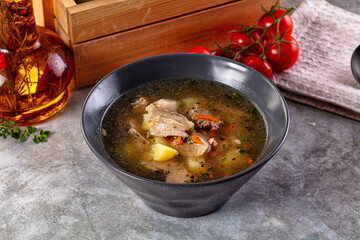 Chicken homemade soup with potato