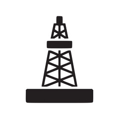 A simple dark gray oil rig icon on a white background depicting drilling and resource extraction symbol