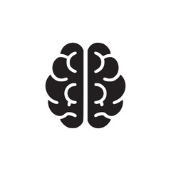 A simple graphic illustration of a brain with a dark fill on a plain white background centered image