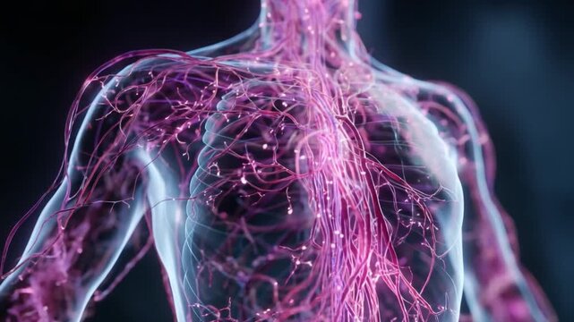 Human Lymphatic System: A close-up view revealing the intricate network of the lymphatic system, showcasing its vital role in the body's immune response and overall well-being.