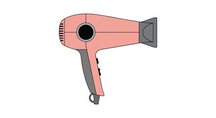 Stylized salmon-colored hair dryer illustration with black accents providing a clean aesthetic for beauty or appliance related content