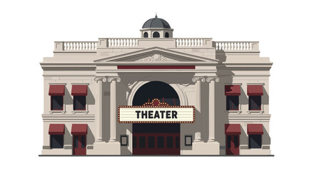 Fototapeta premium Architectural illustration of a classic theater building with prominent signage and awnings, symbolizing entertainment and cultural heritage