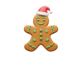 Gingerbread man cookie with Santa hat isolated PNG, festive holiday treat for Christmas and New Year s designs