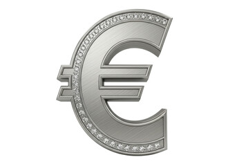 Obraz premium Silver euro symbol with diamonds isolated, currency sign on transparent background for finance and luxury concepts