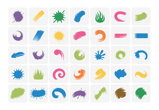 Colorful Vector Paint Splatter and Stroke Element Kit