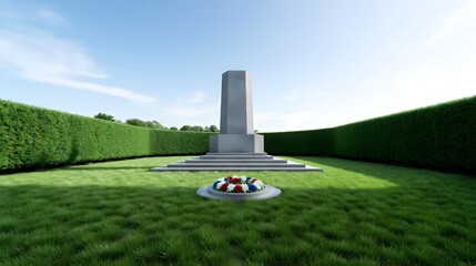 Grand Stone Memorial Monument in Green Park Patriotic Floral Wreath Scene
