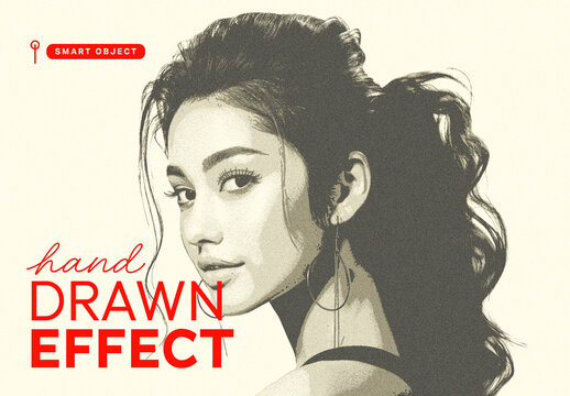 Realistic Hand Drawn Portrait Effect Template with Pencil Sketch Texture