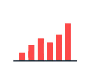 Isolated business chart trending upward to success, financial growth and rising values