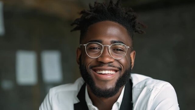 Radiant Confidence: A portrait of a smiling man exuding confidence, his glasses and warm expression hinting at both approachability and capability.