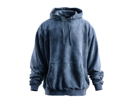Blue washed effect hoodie isolated on transparent background