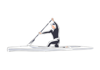 Speed canoeing, water sport line art isolated vector illustration