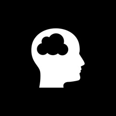 Head icon with cloud icon isolated on black background