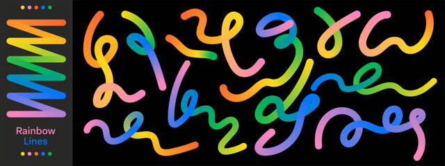 Gradient spiral ribbon vector shapes. Fluid and organic colorful line doodle elements. Squiggly vector elements.