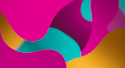 Abstract, blurred shapes in vibrant magenta, teal, purple, & gold, creating a flowing design