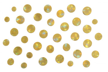 Golden glitter confetti floating, sparkly iridescent particles on transparent background, festive celebration element