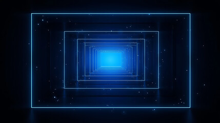 Fototapeta premium Abstract Neon Tunnel Background with Glowing Blue Light and Dark Cosmic Ambiance