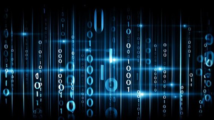 A digital abstract background featuring binary code in blue tones. - Powered by Adobe