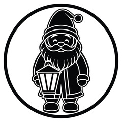A black silhouette of a Santa with a lantern